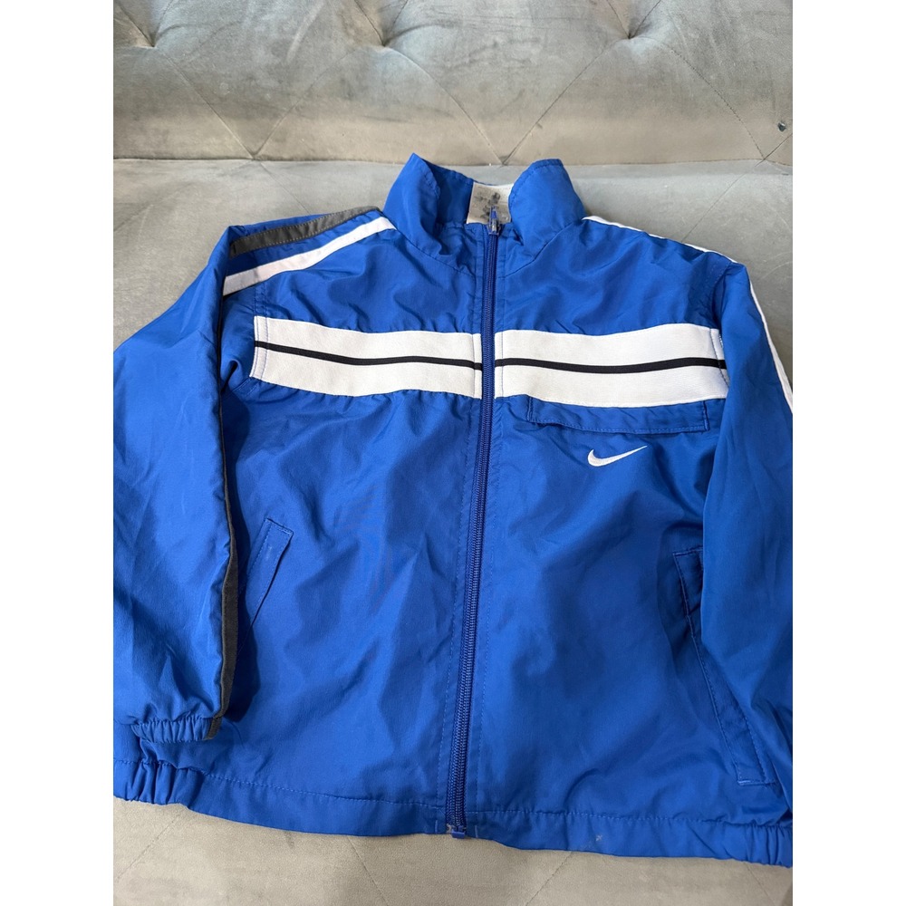 Vintage Nike Boys‎ Blue White Stripe Full Zip Windbreaker Track Jacket Small 4/5